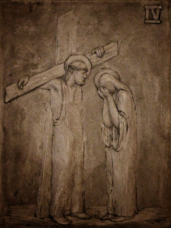 Fourth station: Jesus meets his afflicted mother.